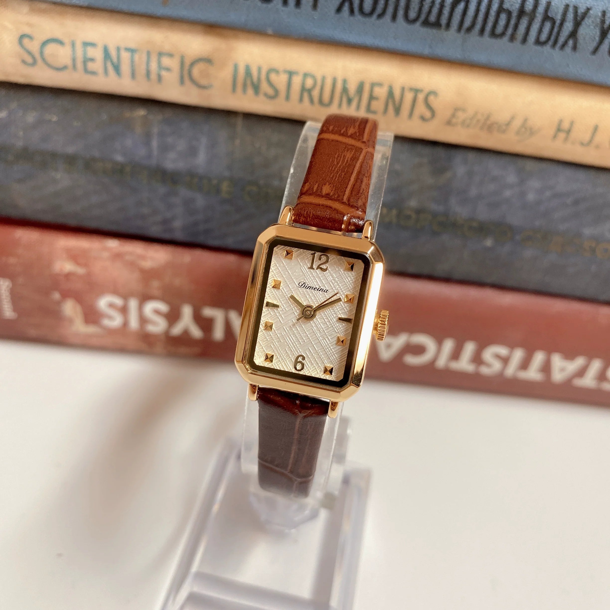 Destiny Vintage Square Gold Watch - Coffee Brown Leather Strap