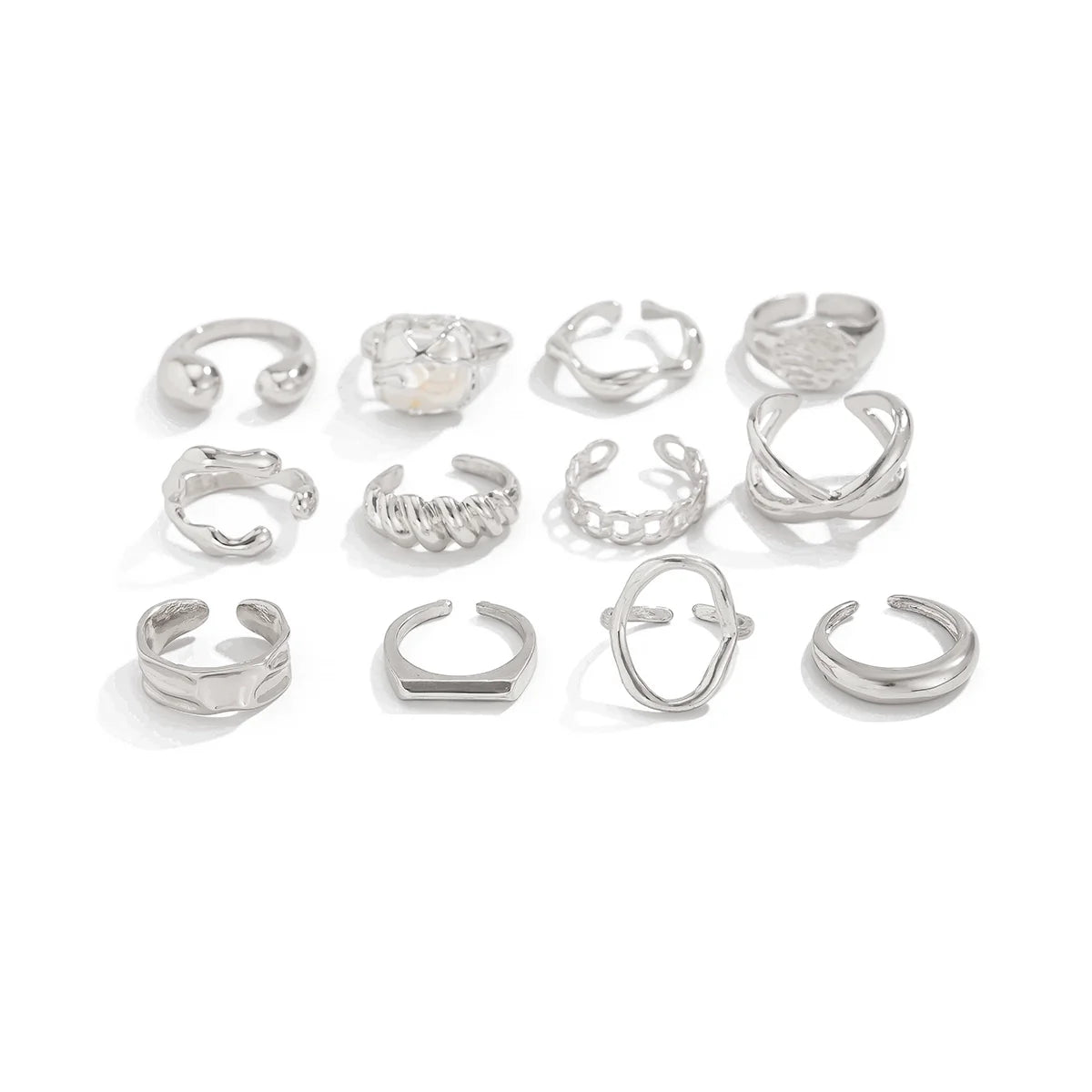 Jayliana Irregular Stackable Ring Set - Silver