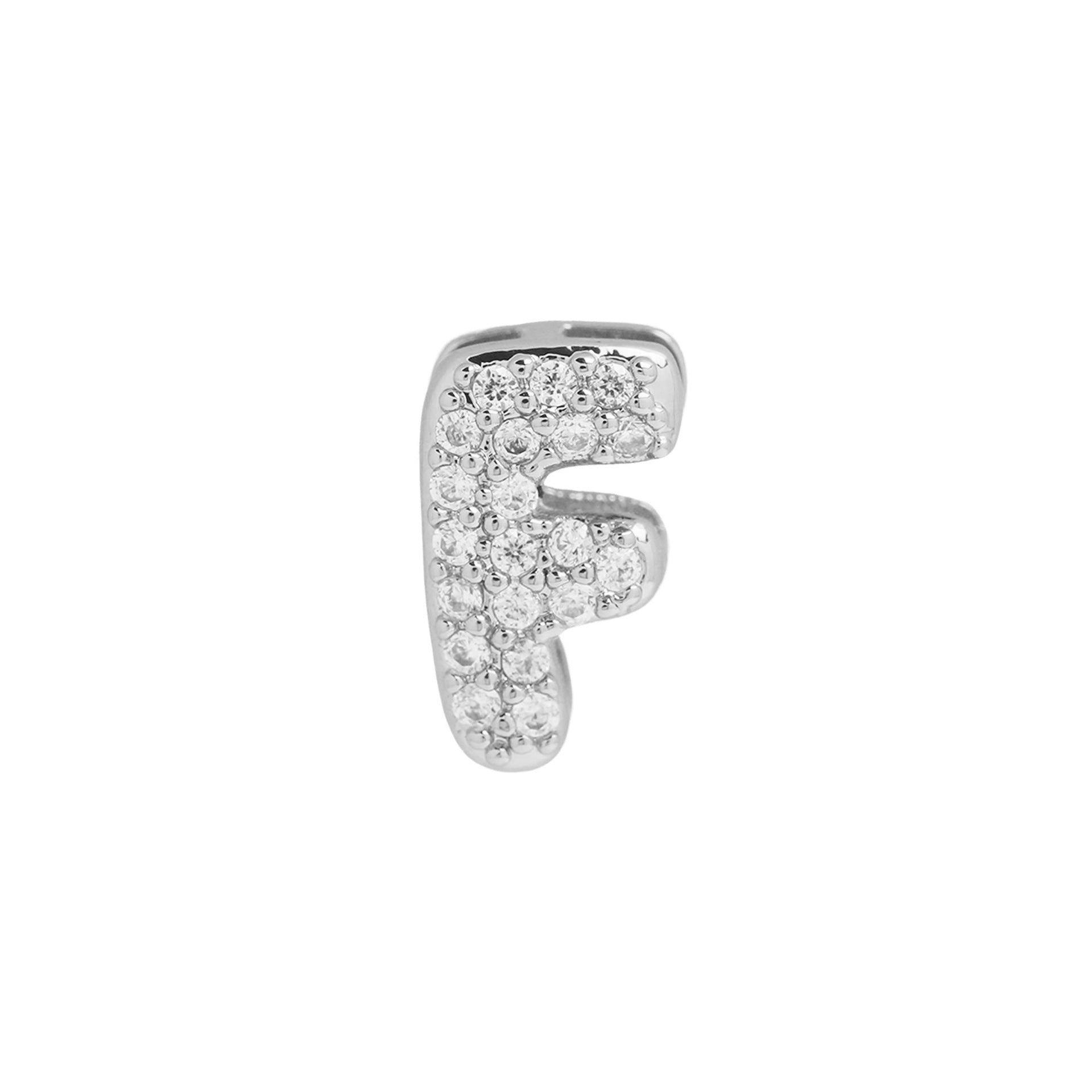 Rosalyn Bubble Letter Necklace - Silver Letter F Pendant [DDXFRB10]