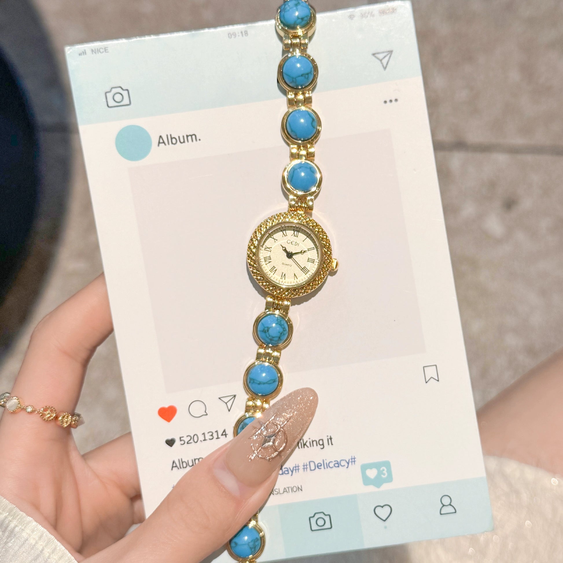 Jasper Pearl Bracelet Watch - Noble Blue Gold [OKA38Z84]