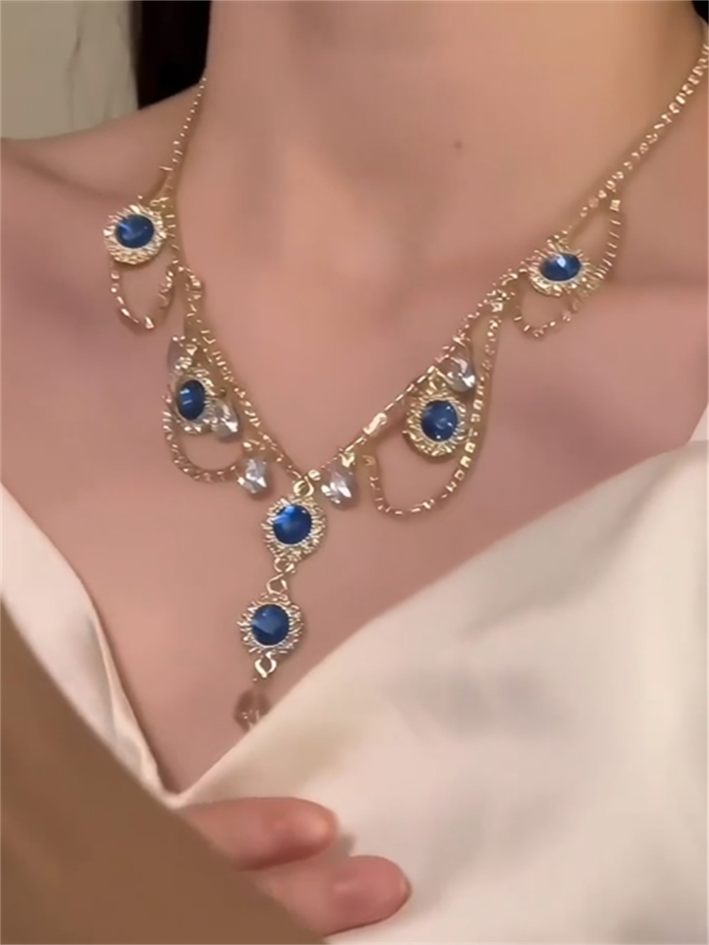 Skarlett Shimmering Blue Zircon Necklace - Gold Plated