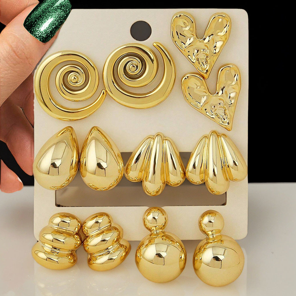 Rosaleen Dainty Drop Earrings - 6 Pairs Gold [34CC21HO]