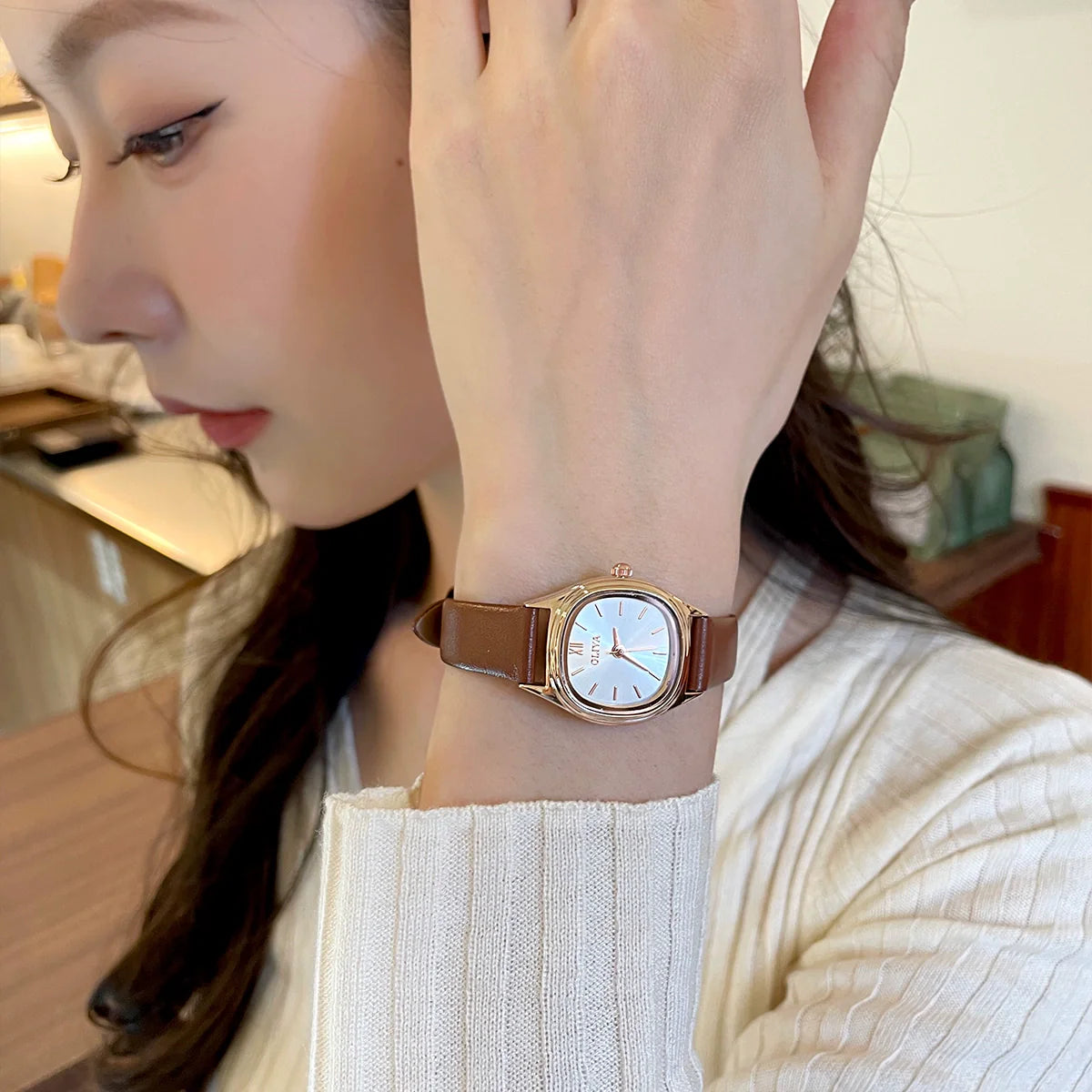 Ishika Quartz Leather Watch - Brown