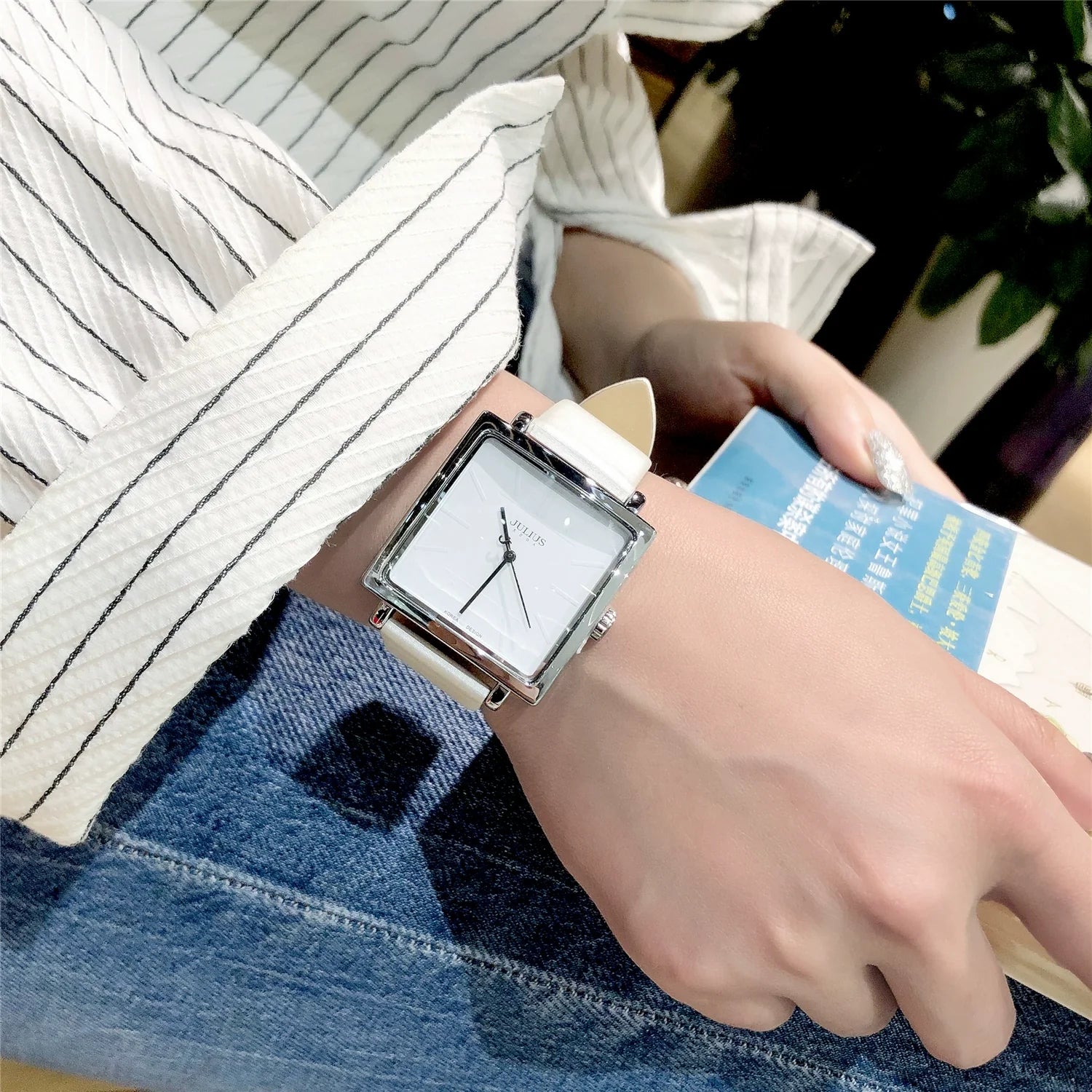 Mehlani Square Leather Watch - White