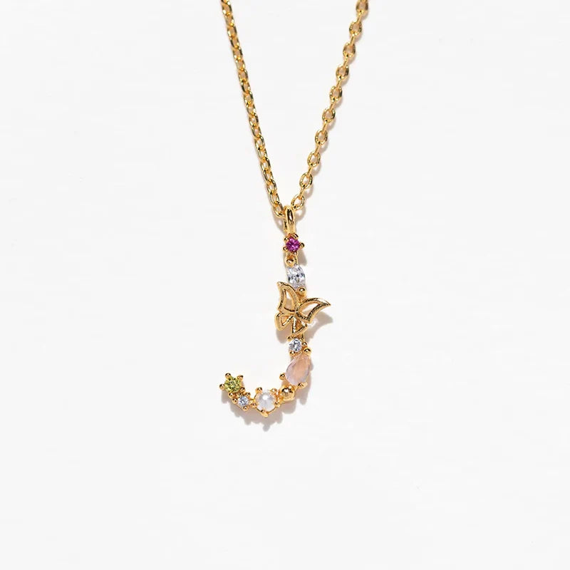 Joelle Golden Butterfly Initial Necklace - J Initial