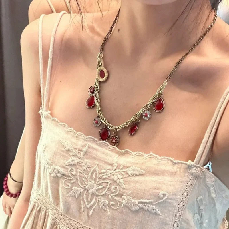 Kaylianna Antique Ruby Choker - Red