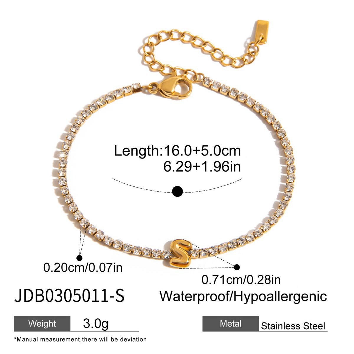 Cayleigh Rhinestone Initial Bracelet - Initial S [O1N5MWKH]