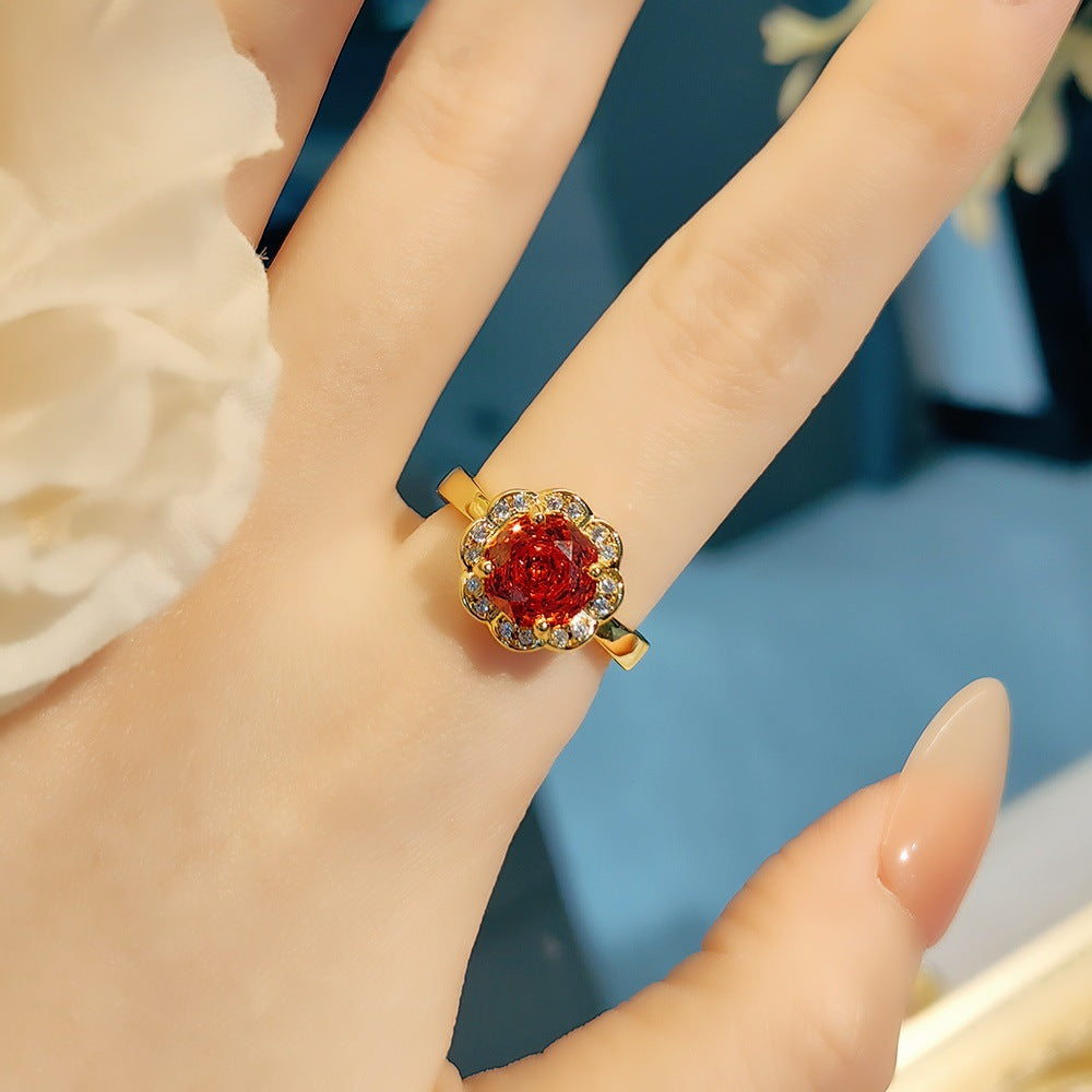 Mayleen Rose Gemstone Jewelry Set - China Red Ring [RVTWM0RY]