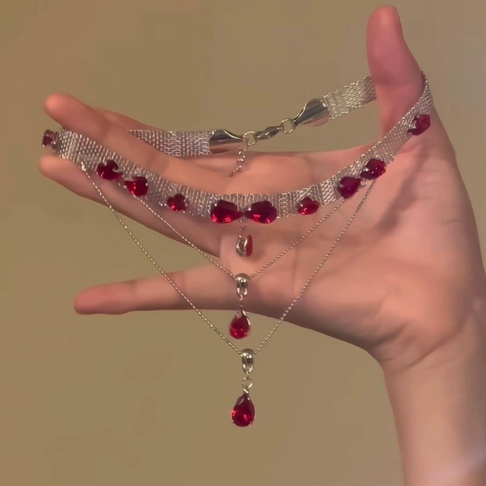 Kalyn Layered Zircon Necklace - Multi-Layered Pigeon Blood Red Zircon Necklace [0FVEBH07]