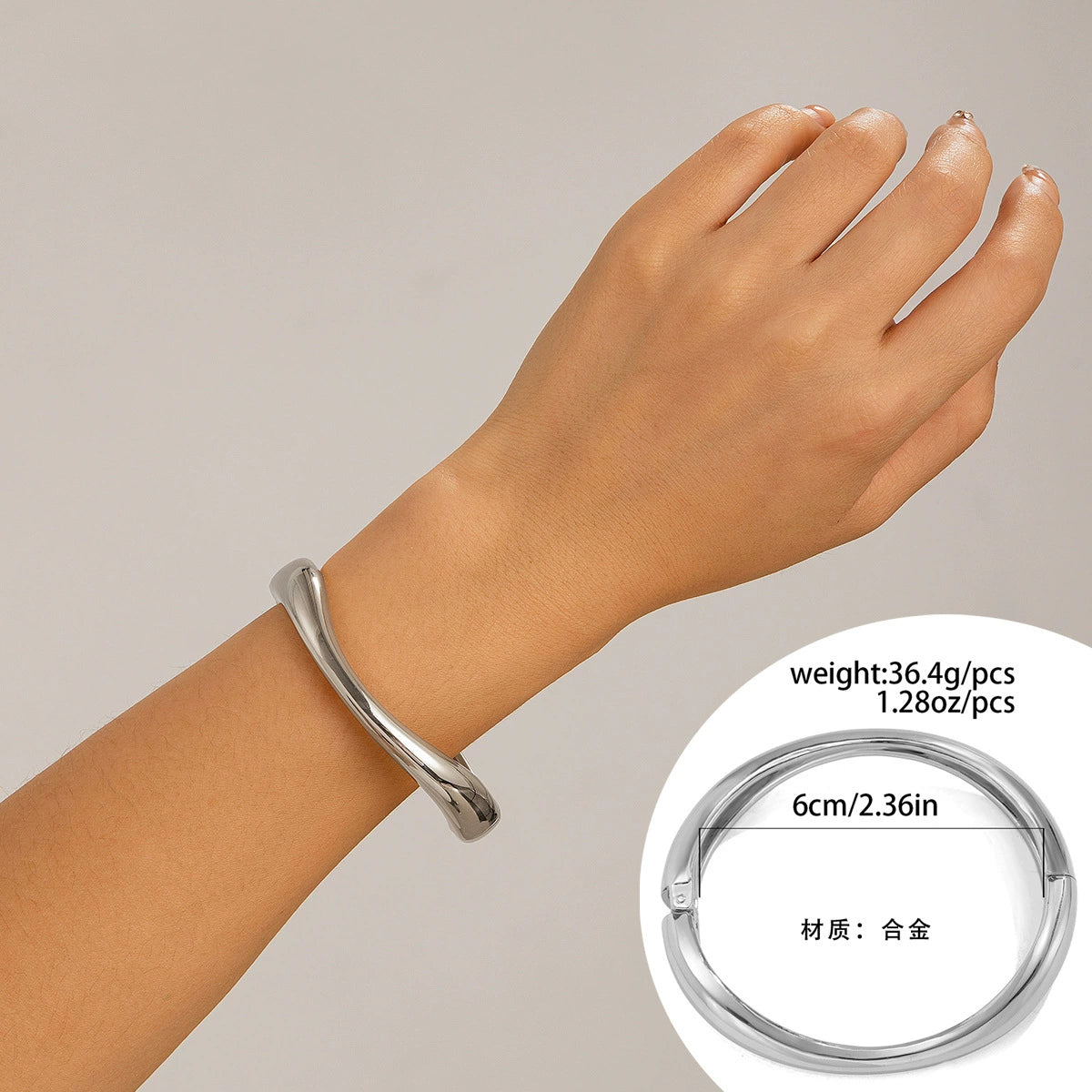 Ailynn Asymmetrical Pleated Metal Bracelet - Bracelet White Gold Style 2 [OWA49WAZ]