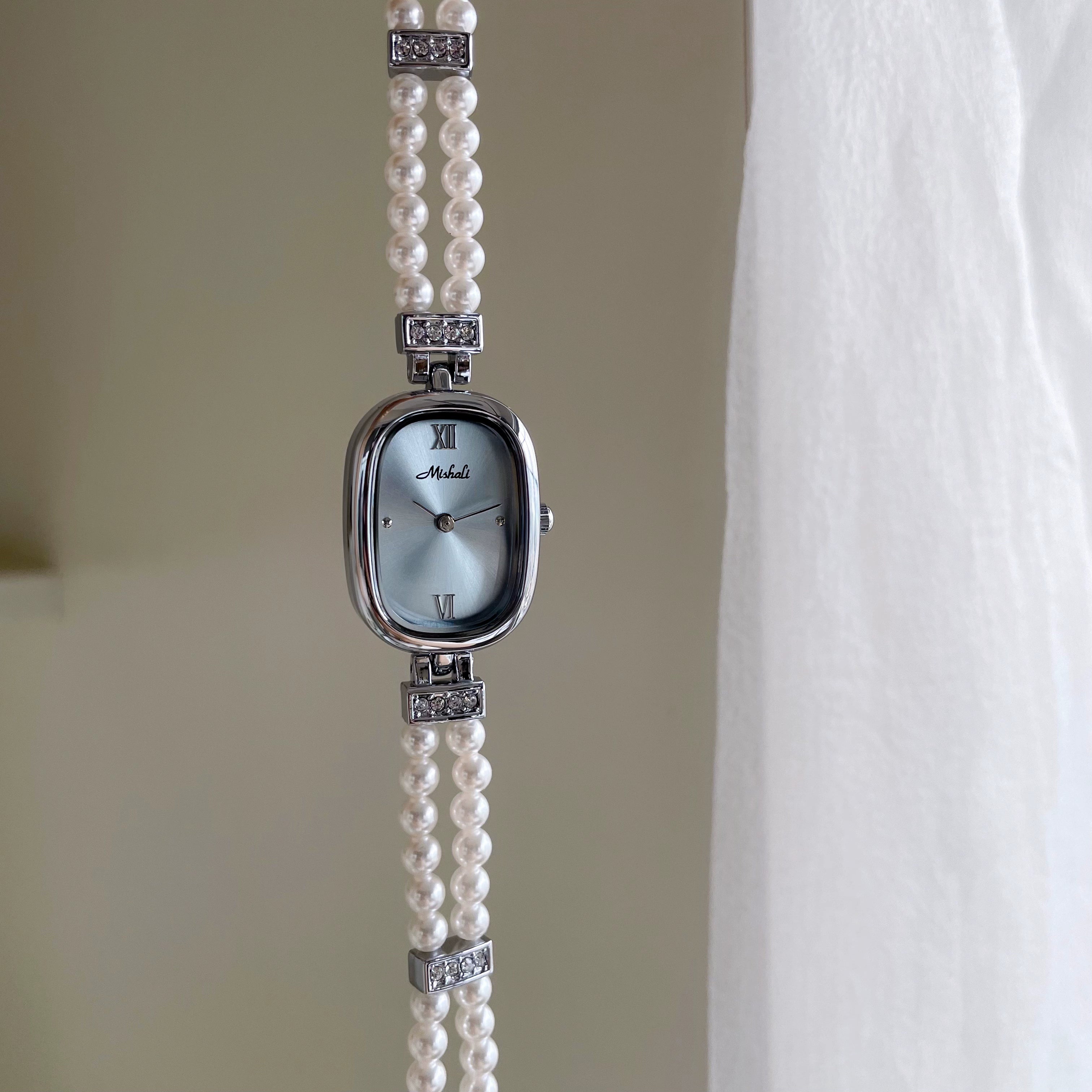 Mahayla Pearl Bracelet Watch - Silver Ice Blue [YNLCZBEB]