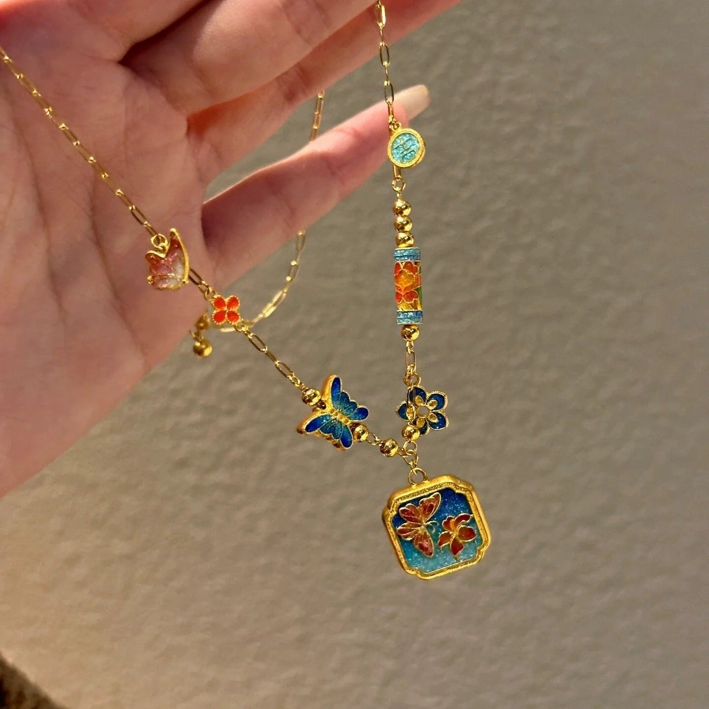Jacklyn Enamel Butterfly Necklace - Enamel Butterfly Necklace