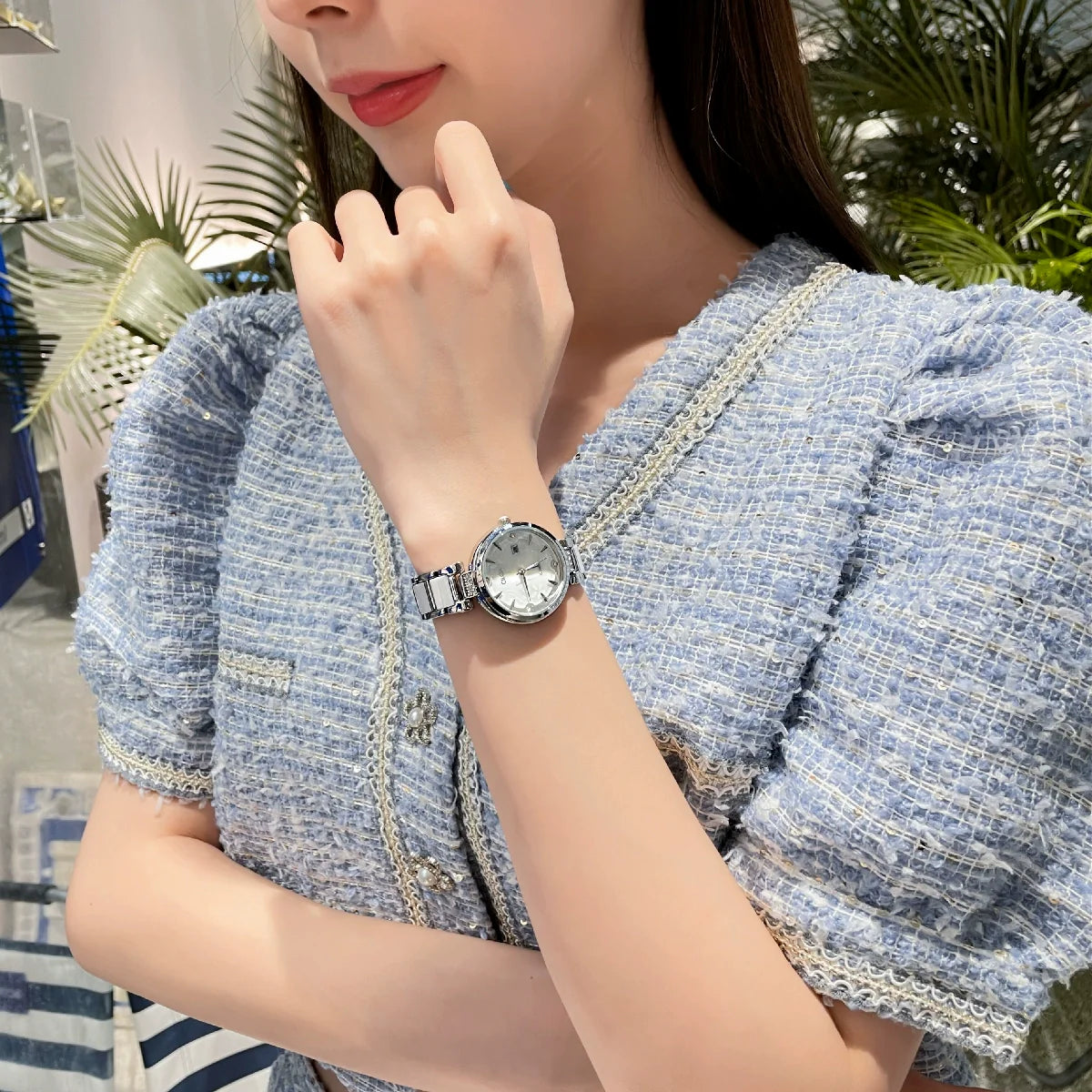 Amie Ceramic Elegance Watch - Ceramic White and Silver