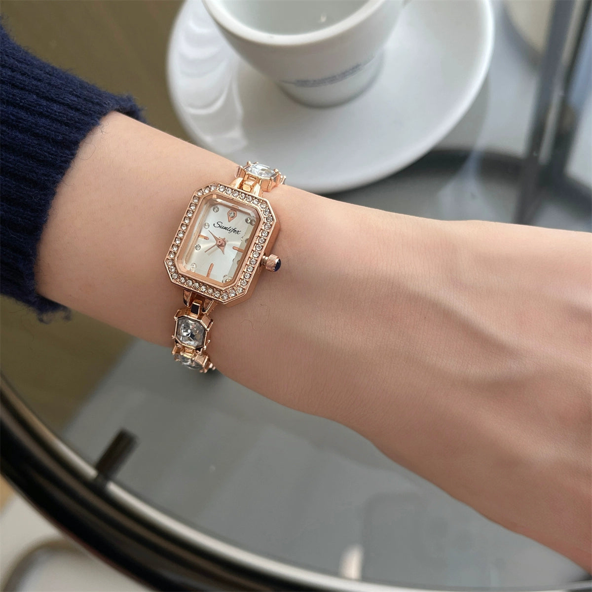 Katie Square Emerald Bracelet Watch - Square Diamond - White [HNV7LEN1]