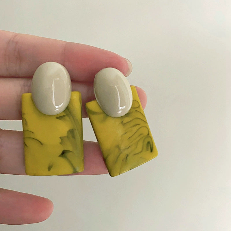 Kendyl Oil Painting Drop Earrings - Yellow with Silver Post [0GN439C4]