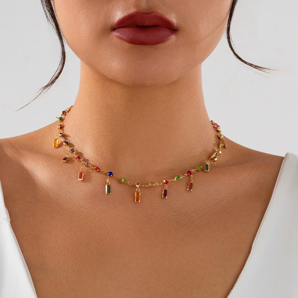 Laelynn Crystal Layered Necklace Set - 01 Necklace - Gold [ZVEQ2T7G]