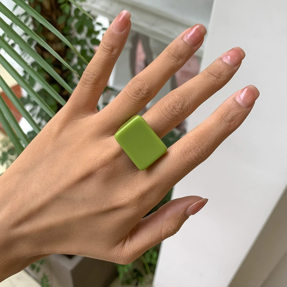 Miriam Chunky Square Resin Ring - Green