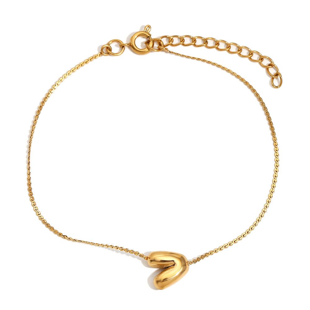 Ilah Bubble Letter Chain Bracelet - Bubble Letter V - Gold [WYH267G7]