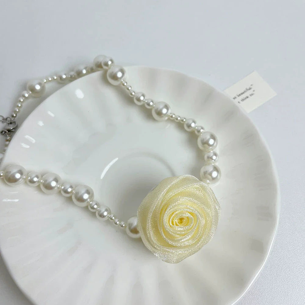 Sahasra Romantic Pearl Choker - White Floral Pearl Necklace