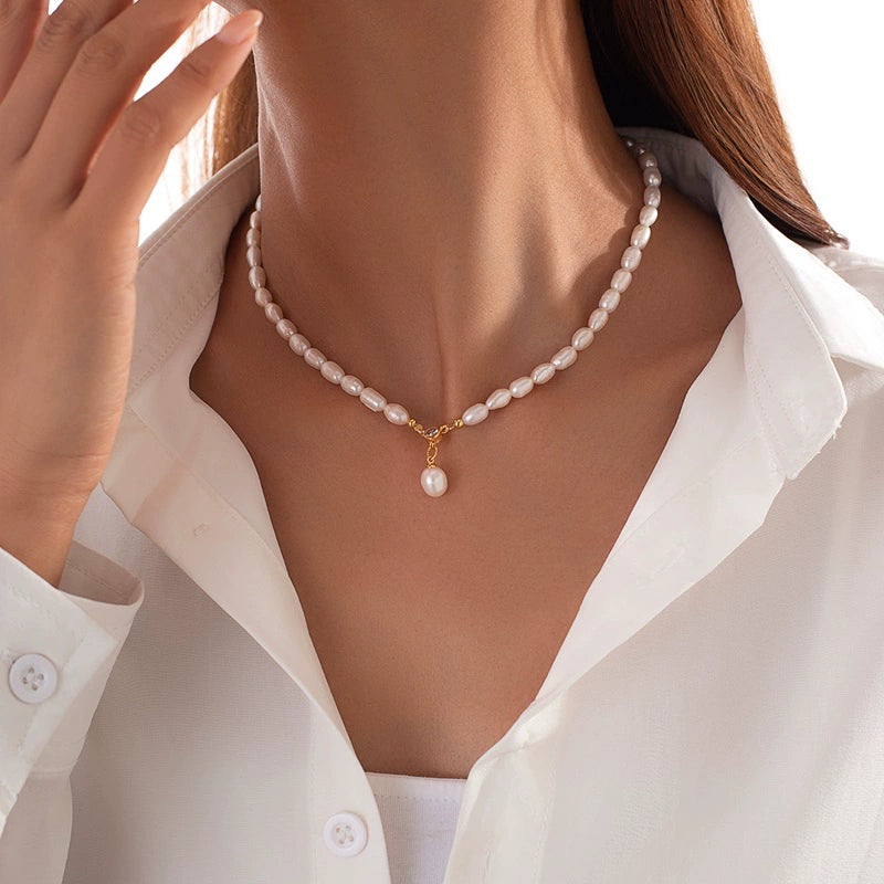 Bryar Freshwater Pearl Bow Necklace - Pearl Pendant Necklace (Style 5) [V8VOP850]
