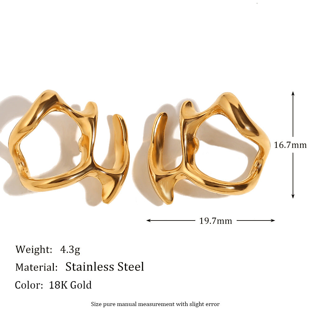 Maira Gold Petal Earrings - Symmetric Abstract Mask Studs - Gold [TDZZNVKJ]