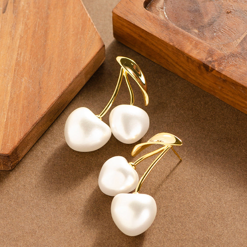 Lucie Cream Cherry Studs - Style 1 [F3BS6Q54]