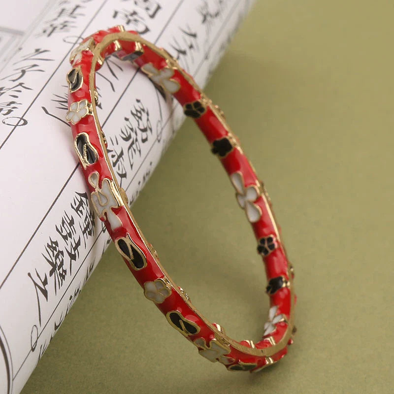 Pilar Enamel Floral Bracelet - Red