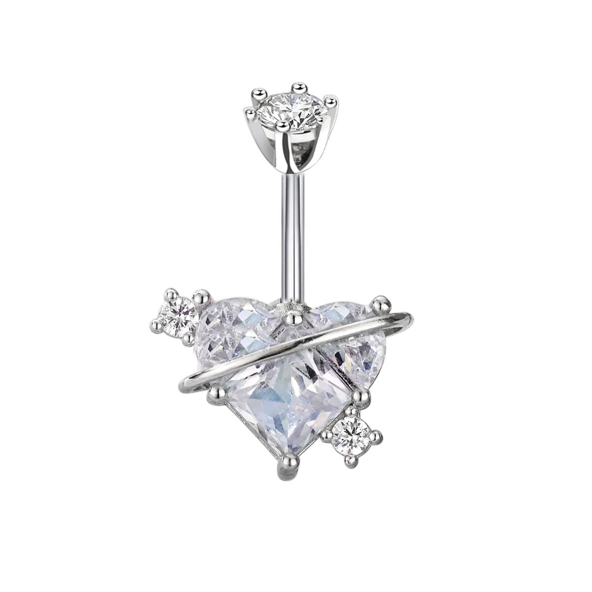 Layal Zircon Heart Navel Ring - White (Platinum Finish) [ZZOF7DDG]