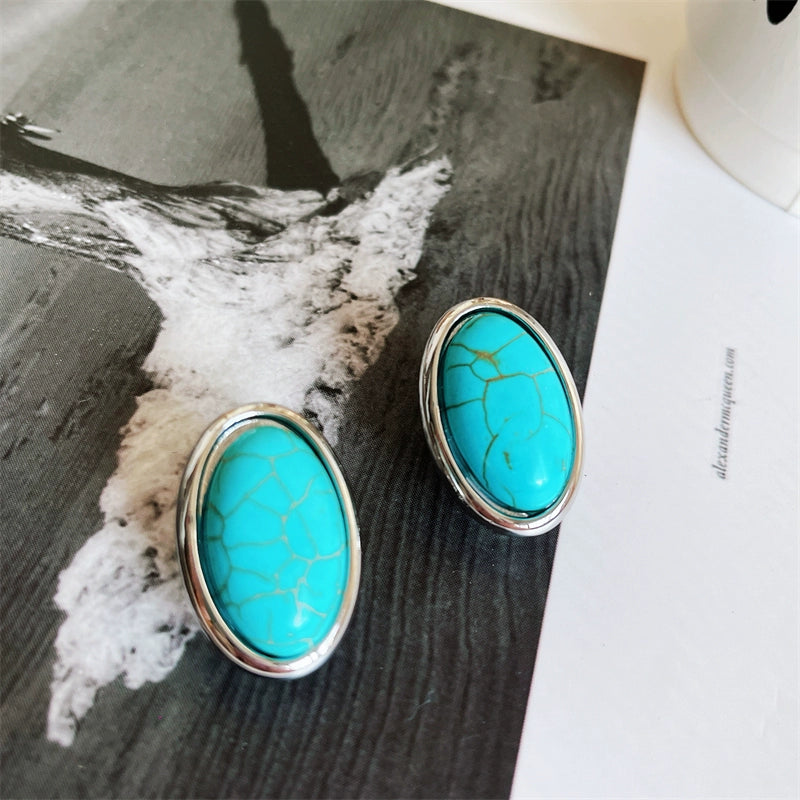 Emersyn Abalone Oval Earrings - Blue Turquoise [FUTZTQ06]