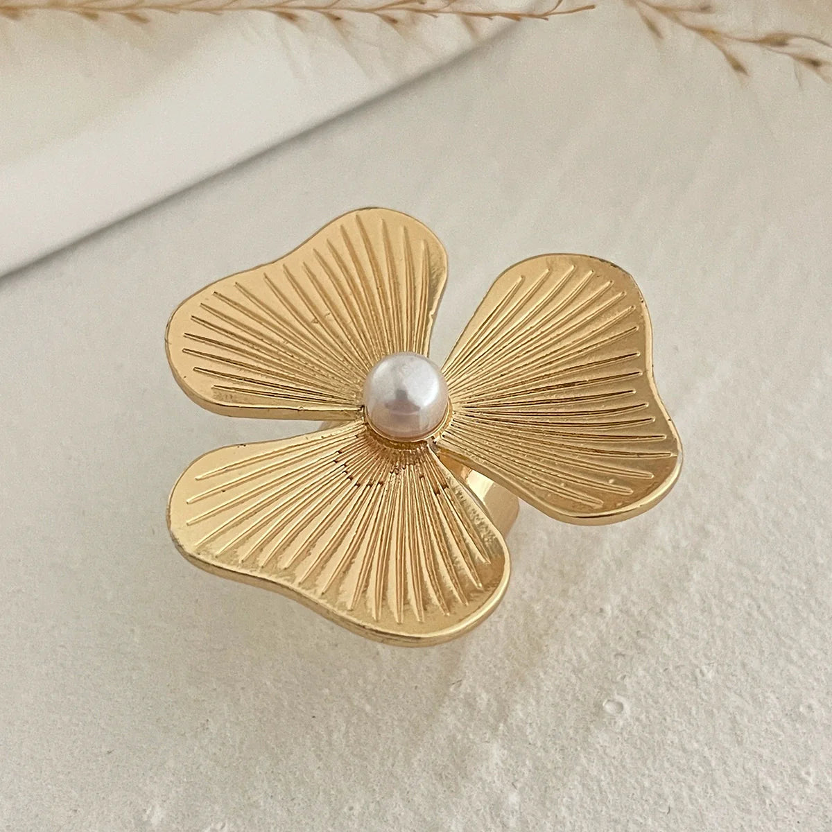 Adalida Geometric Statement Ring - Flower Light Gold