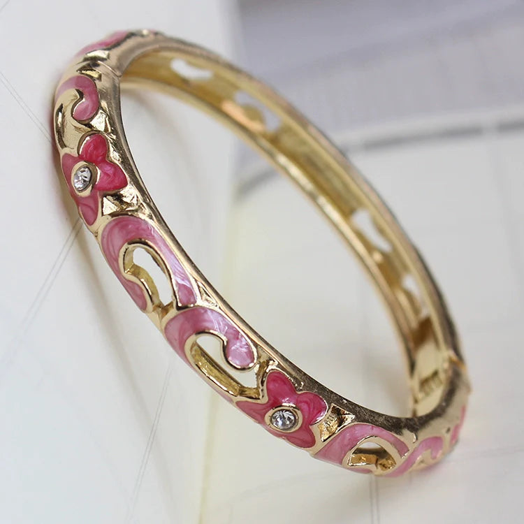 Sunshine Lotus Enamel Bracelet - Pink Intertwined