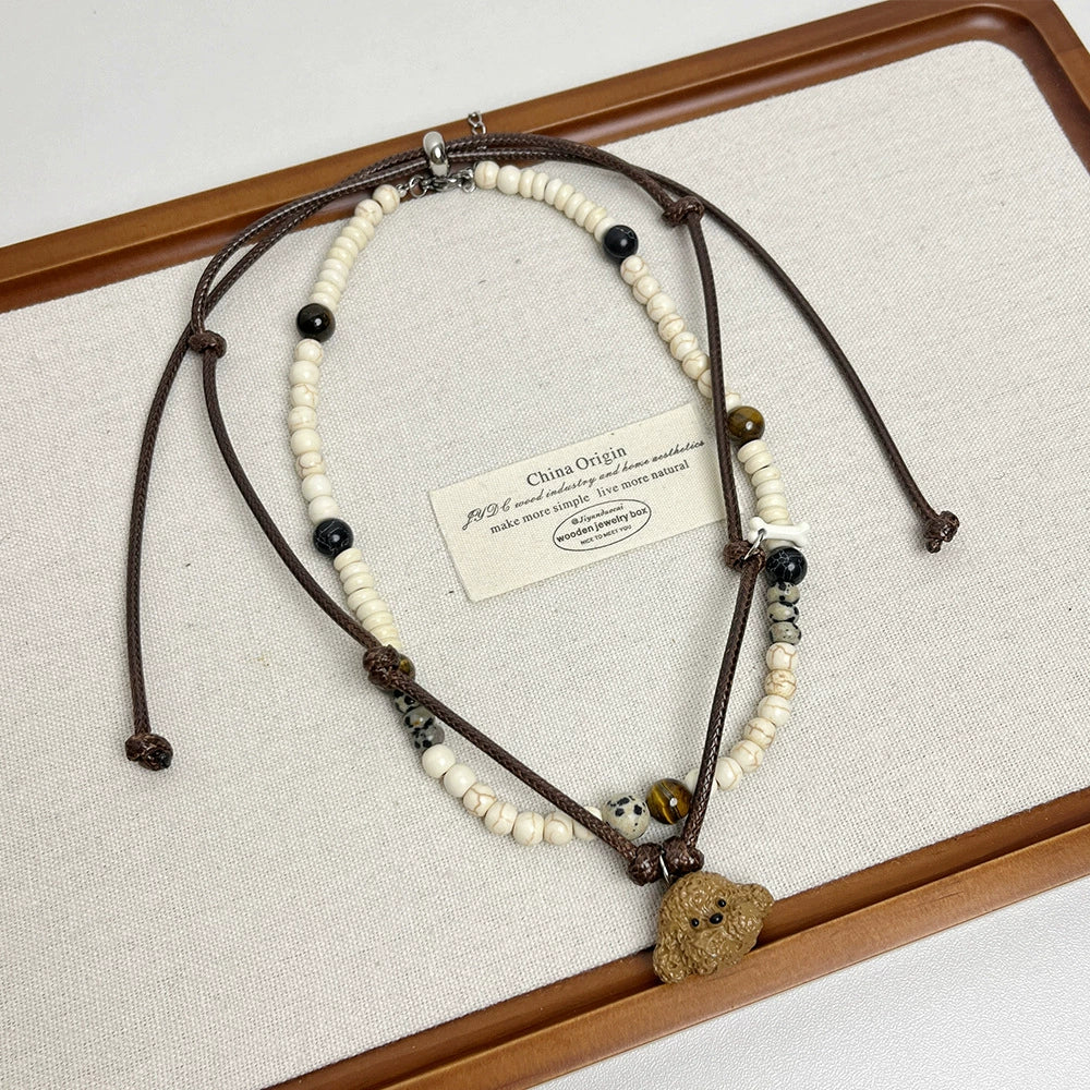Indya Layered Puppy Charm Necklace - Two-Piece Set [FH1NAKGP]