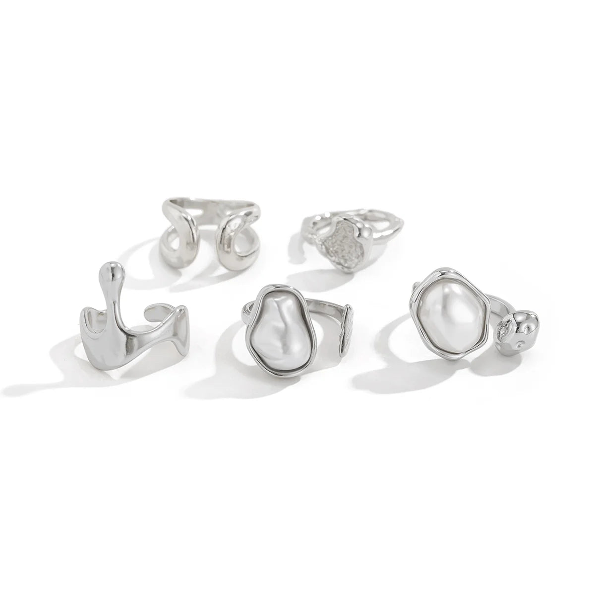 Morghan 5-Piece Pearl Crown Ring Set - Silver