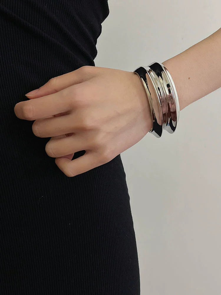 Abygail Wave Cuff Bracelet - Silver Double-layer Bracelet [JVHYQWYD]