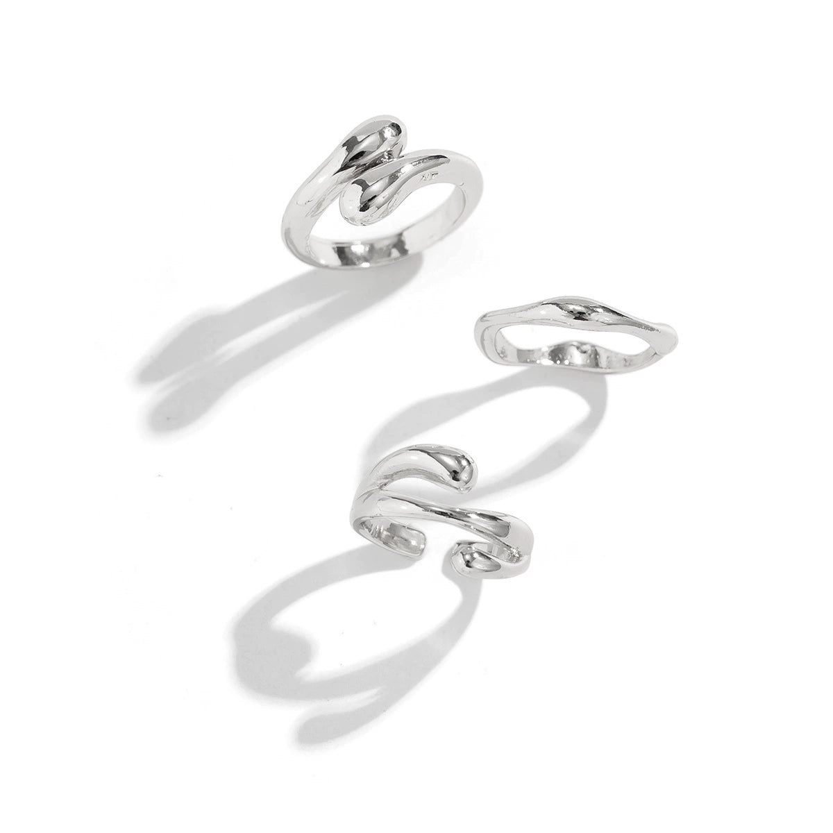 Katy Liquid Metal Open Ring - Design 04 - Silver Tone [033AE73S]