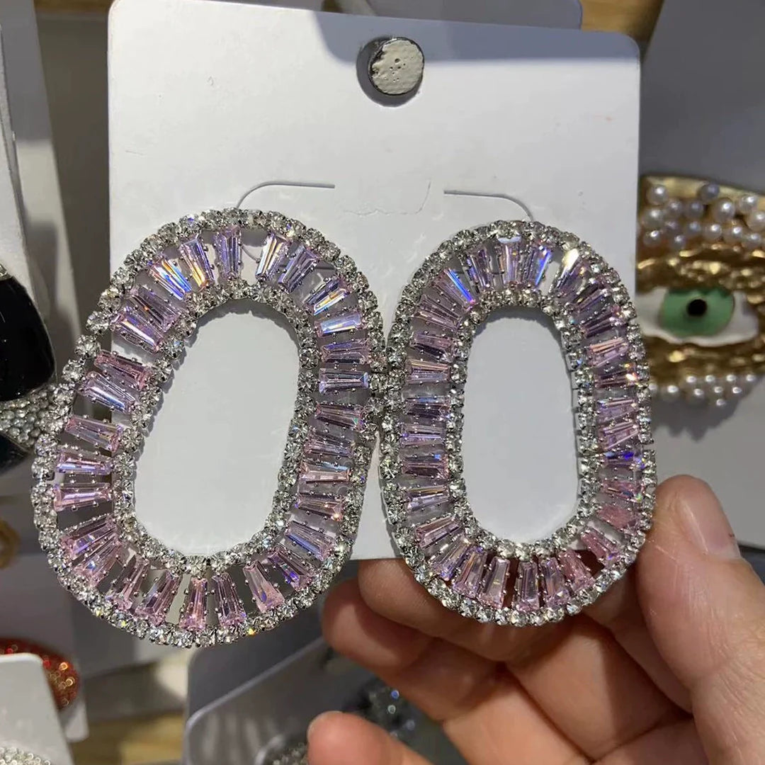 Mattea Dazzling Zircon Drop Earrings - Pink Ear Post