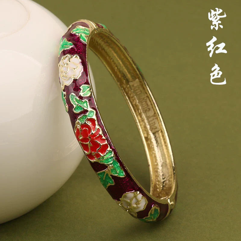Lana Chinoiserie Floral Bangle - Purplish Red (10mm)