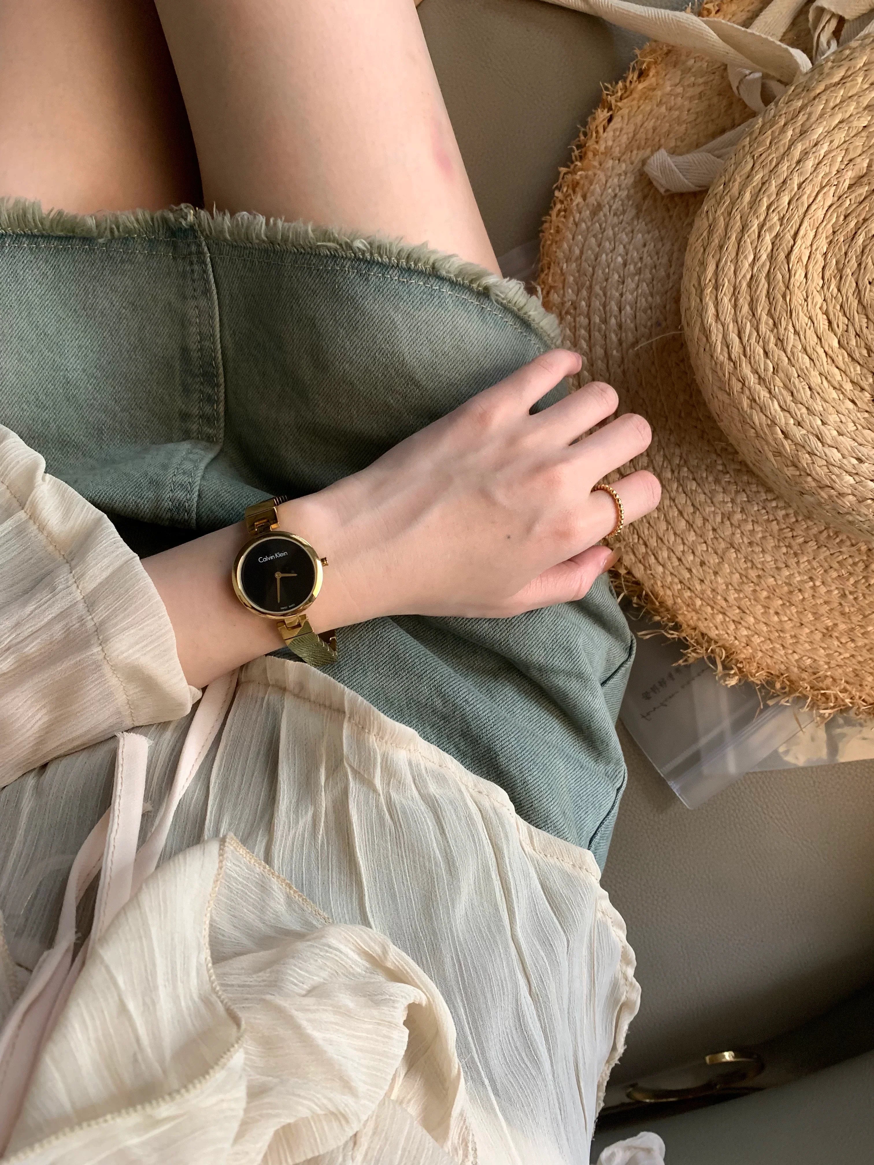 Mylene Stainless Steel Watch - Black Dial Gold Band