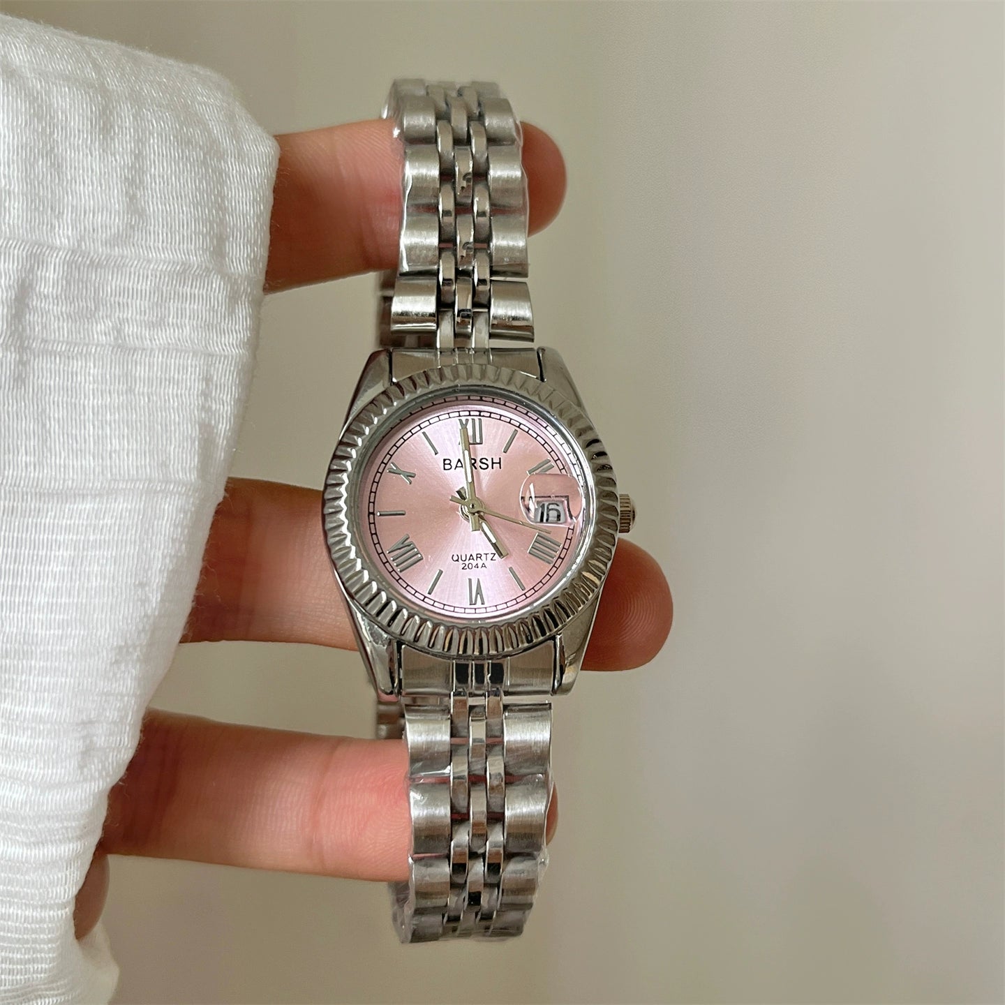 Mariyah Classic Calendar Watch - Silver Band Pink Dial (Roman) [E9NYFIAO]
