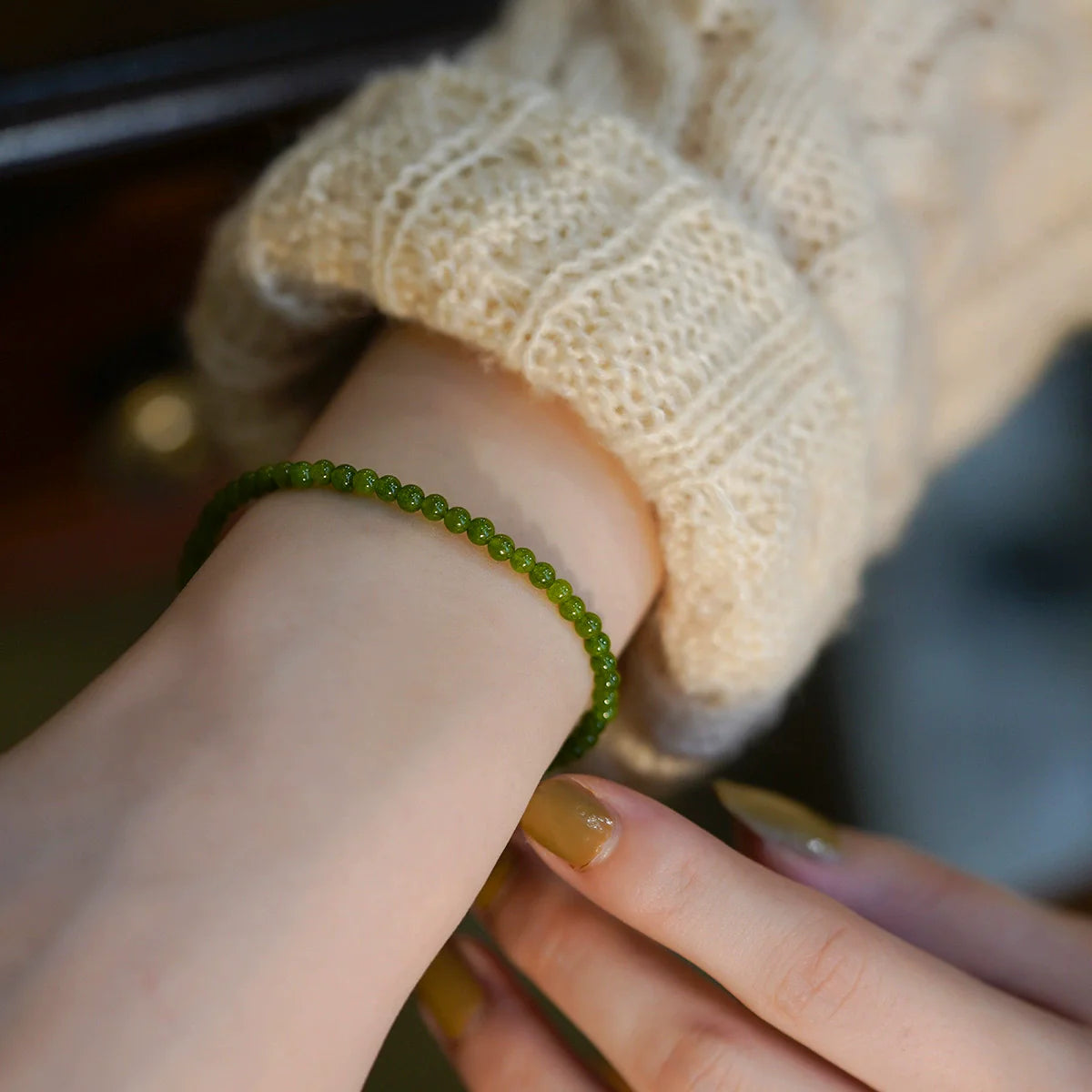 Kelley Chalcedony Beaded Bracelet - 4mm Green Chalcedony