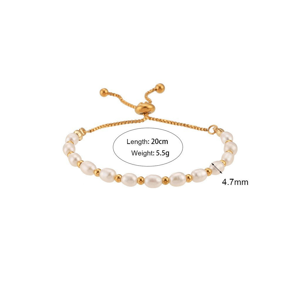 Siyona Freshwater Pearl Collection - Freshwater Pearl Drawstring Bracelet - Gold [OF8IJSTN]