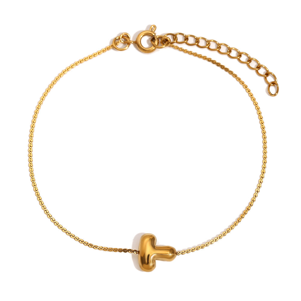 Ilah Bubble Letter Chain Bracelet - Bubble Letter T - Gold [8QAWG1RU]