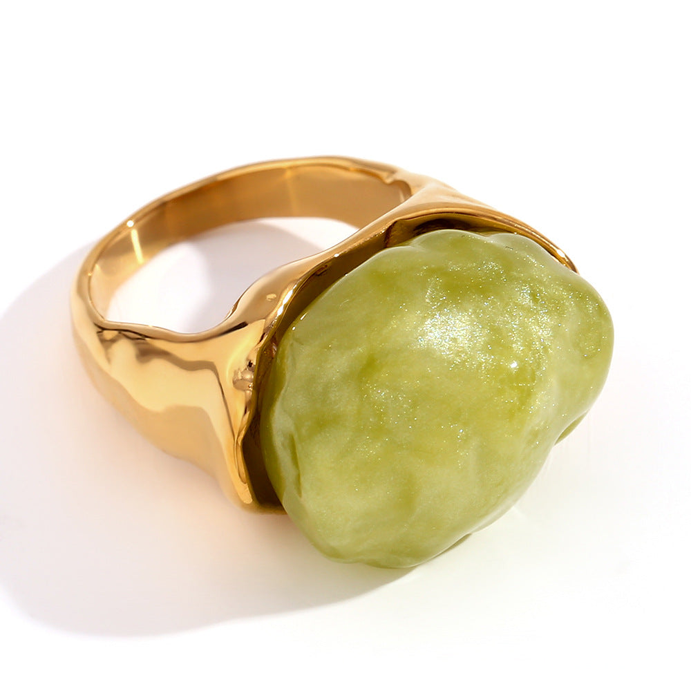 Asa Gold Retro Rings - Acrylic Irregular Retro Ring - Gold Light Green - Size 6 [2JE8WI9C]