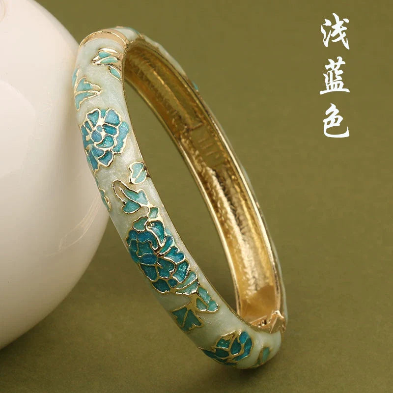 Lana Chinoiserie Floral Bangle - Light Blue Base (10mm)