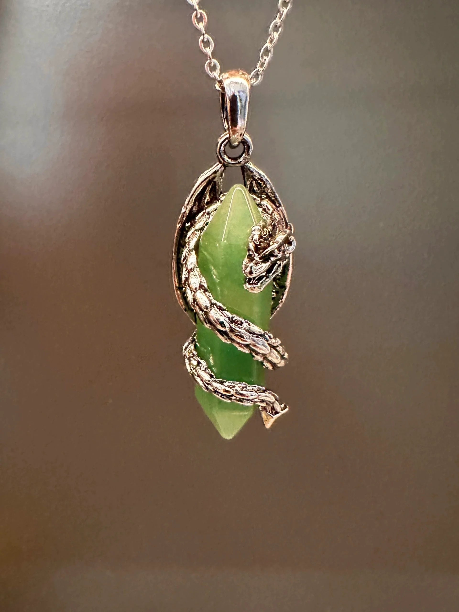 Calliope Vintage Dragon Crystal Necklace - Green Quartz