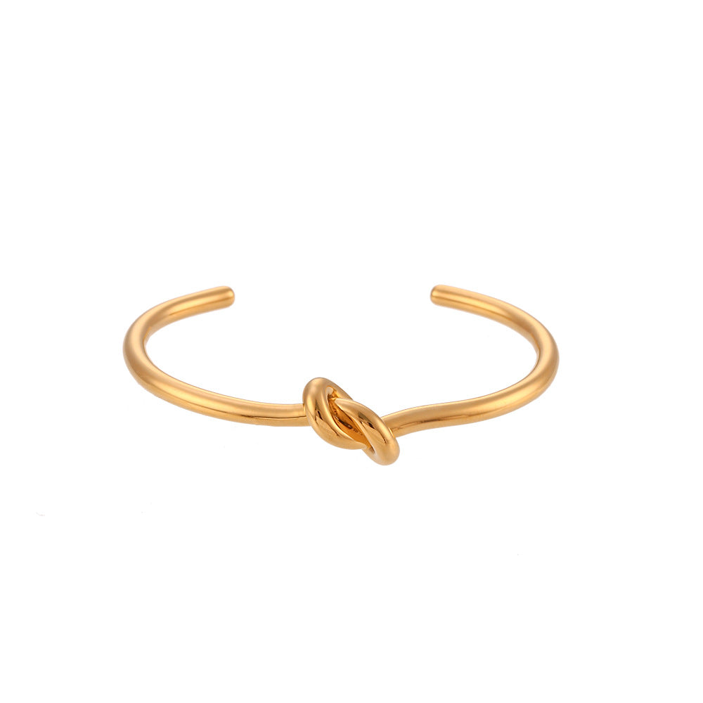 Elvia Knotted Gold Cuff Bracelet - Knotted Open Bracelet - Gold [DDPD57HC]