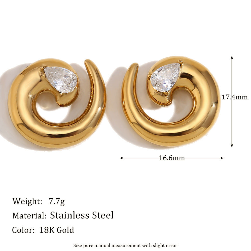 Miliani Irregular Geometric Earrings - Coiled Snake Water Drop Diamond Stud Earrings - Gold - White Diamond [8WXK0FA7]