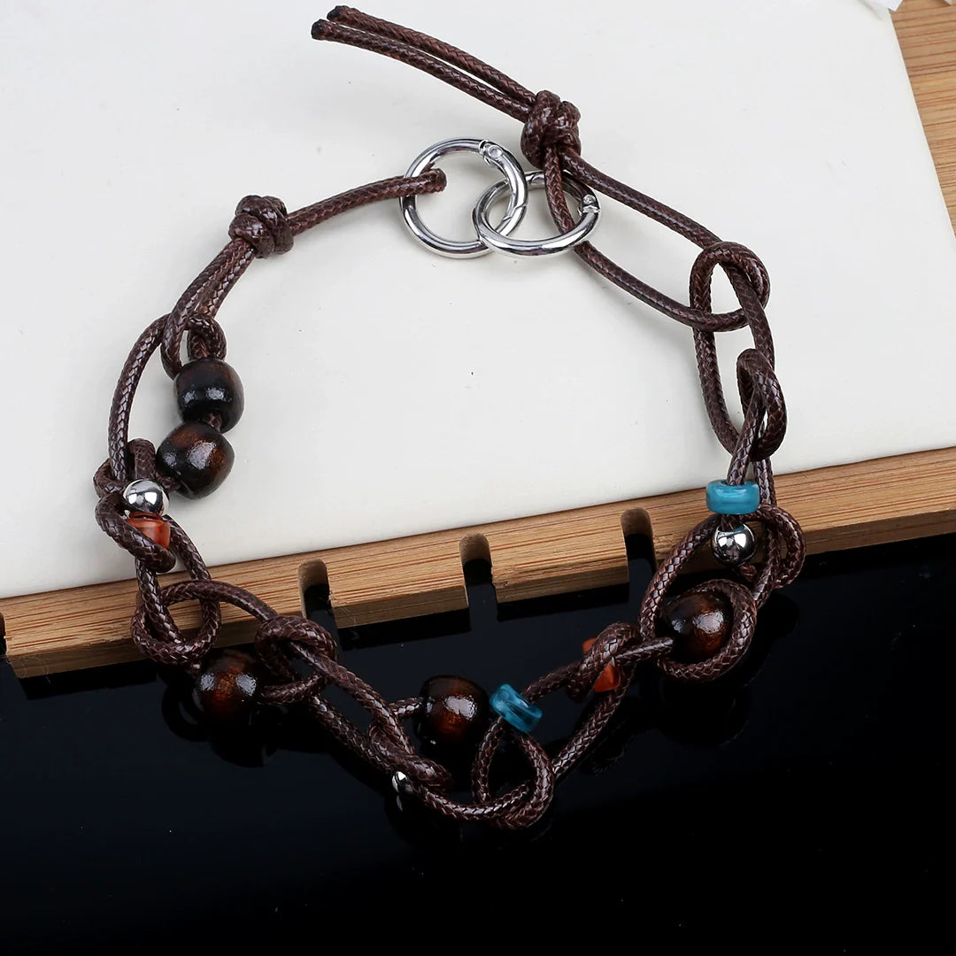 Bayla Suede Wood Bead Choker - Knotted Necklace