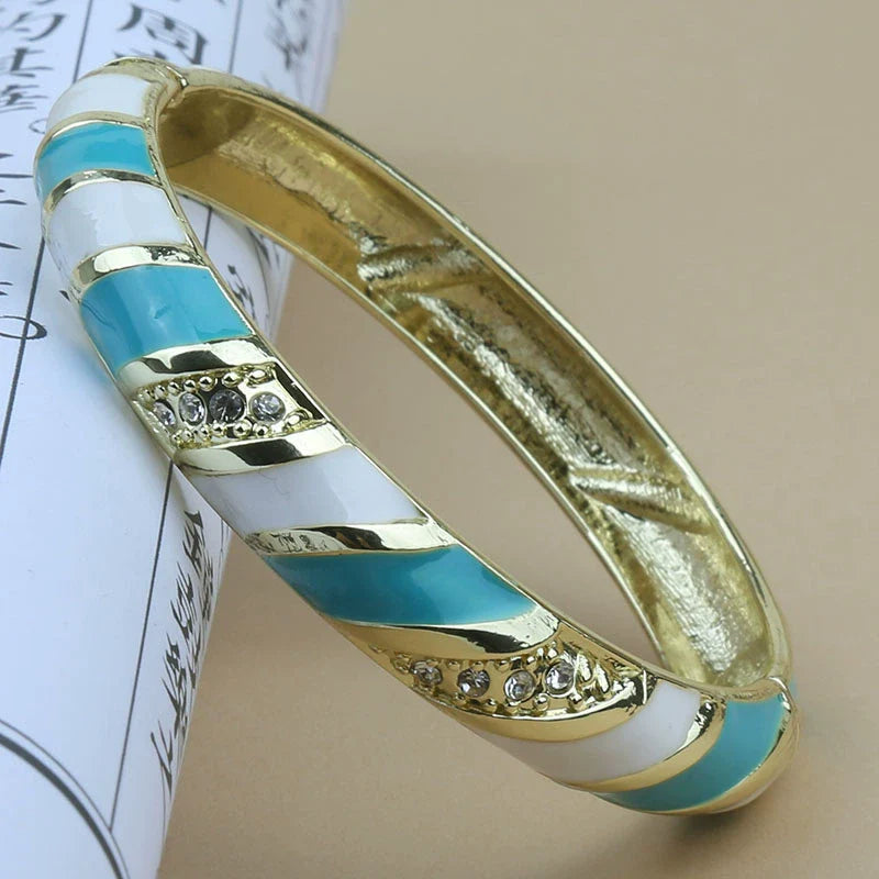 Amarachi Delicate Enamel Bracelet - Lake Blue White Spiral