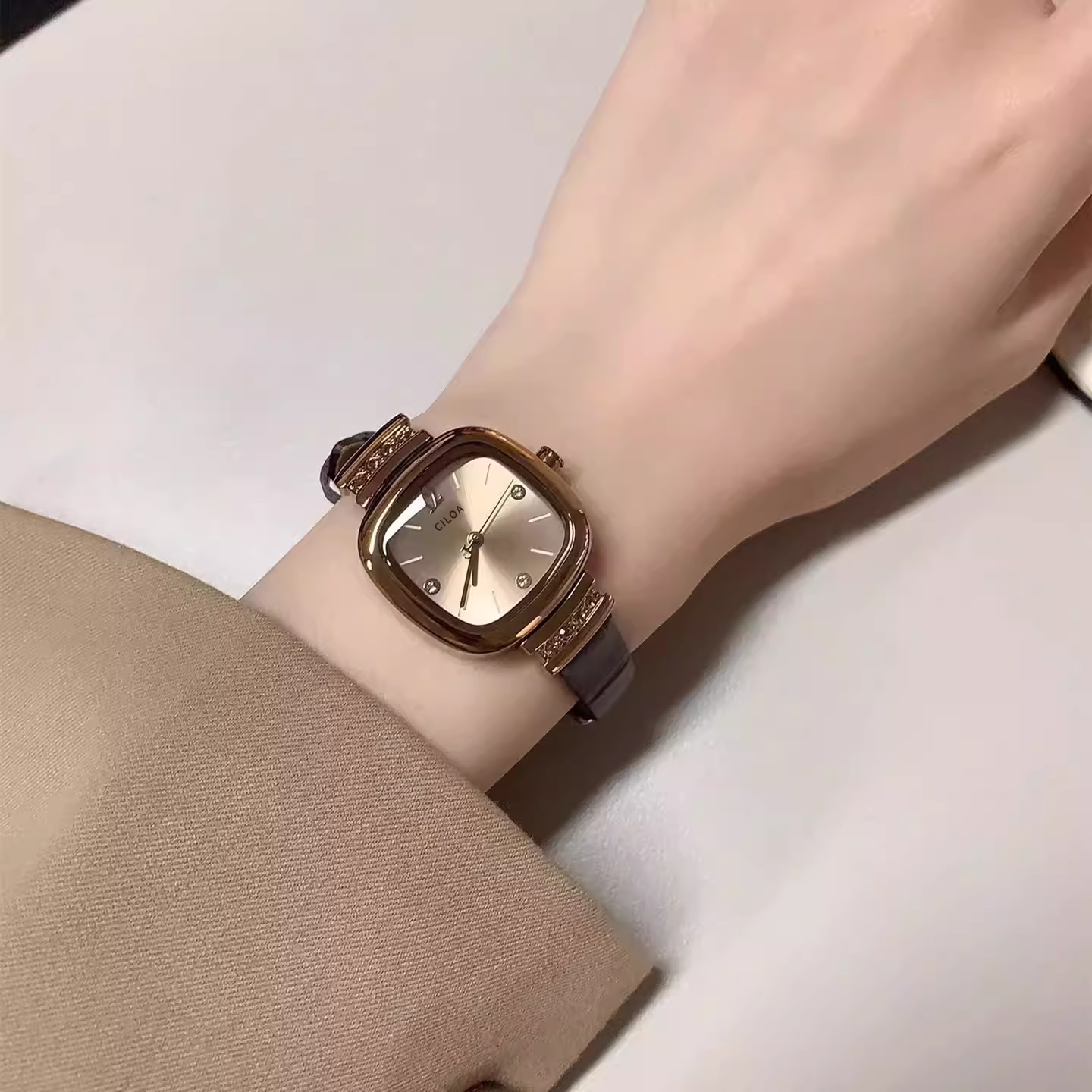 Alanis Square Brown Watch - Coffee